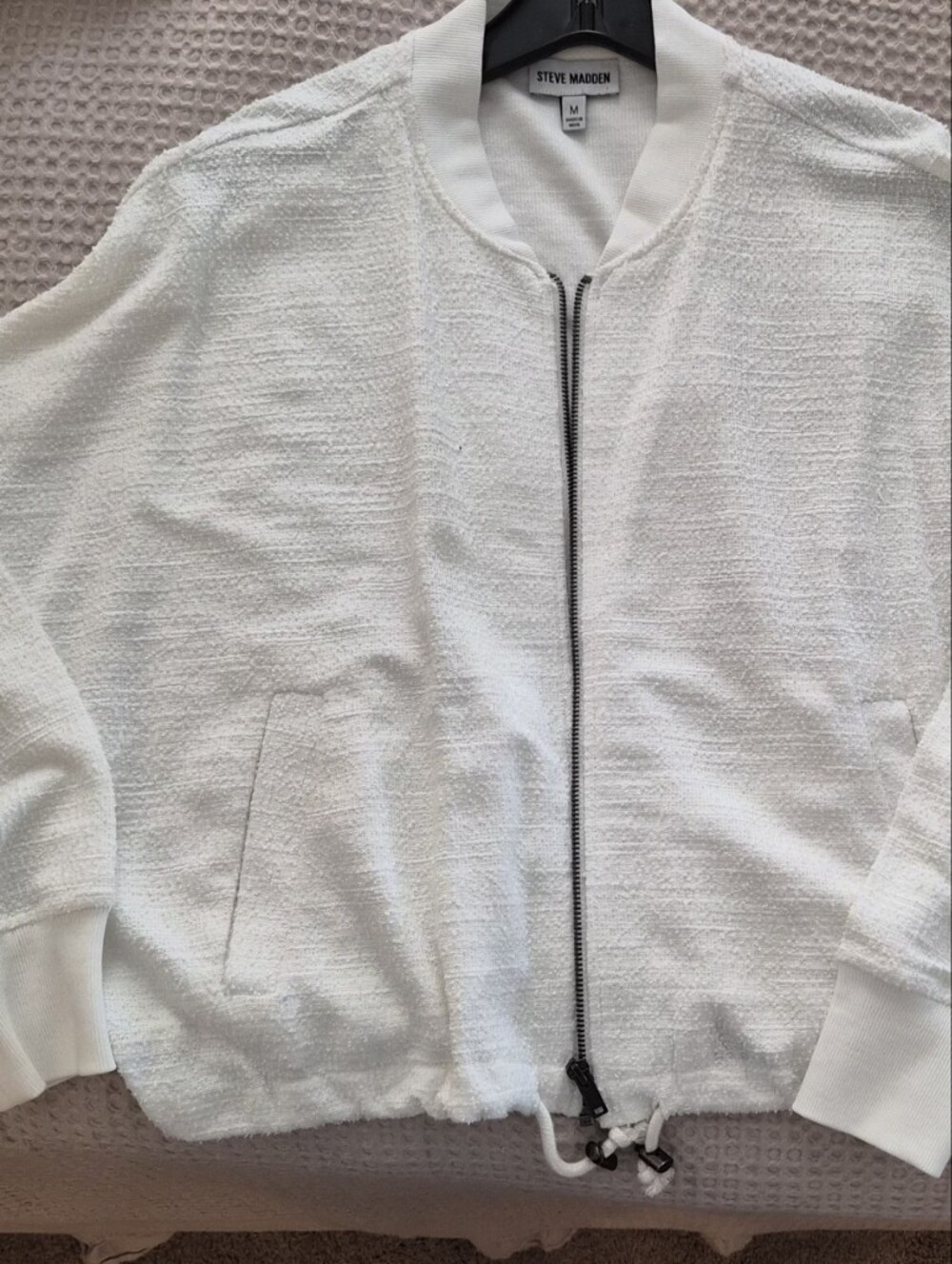 Steve Madden White Textured Zip-Front Sweater Jacket